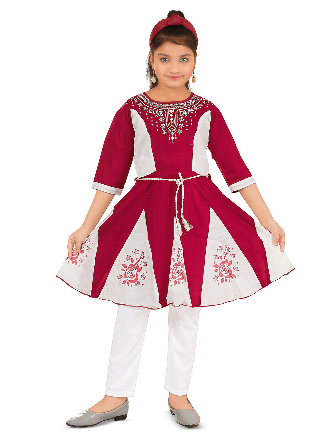 

BAESD Girls Printed Kurta & Leggings, Maroon