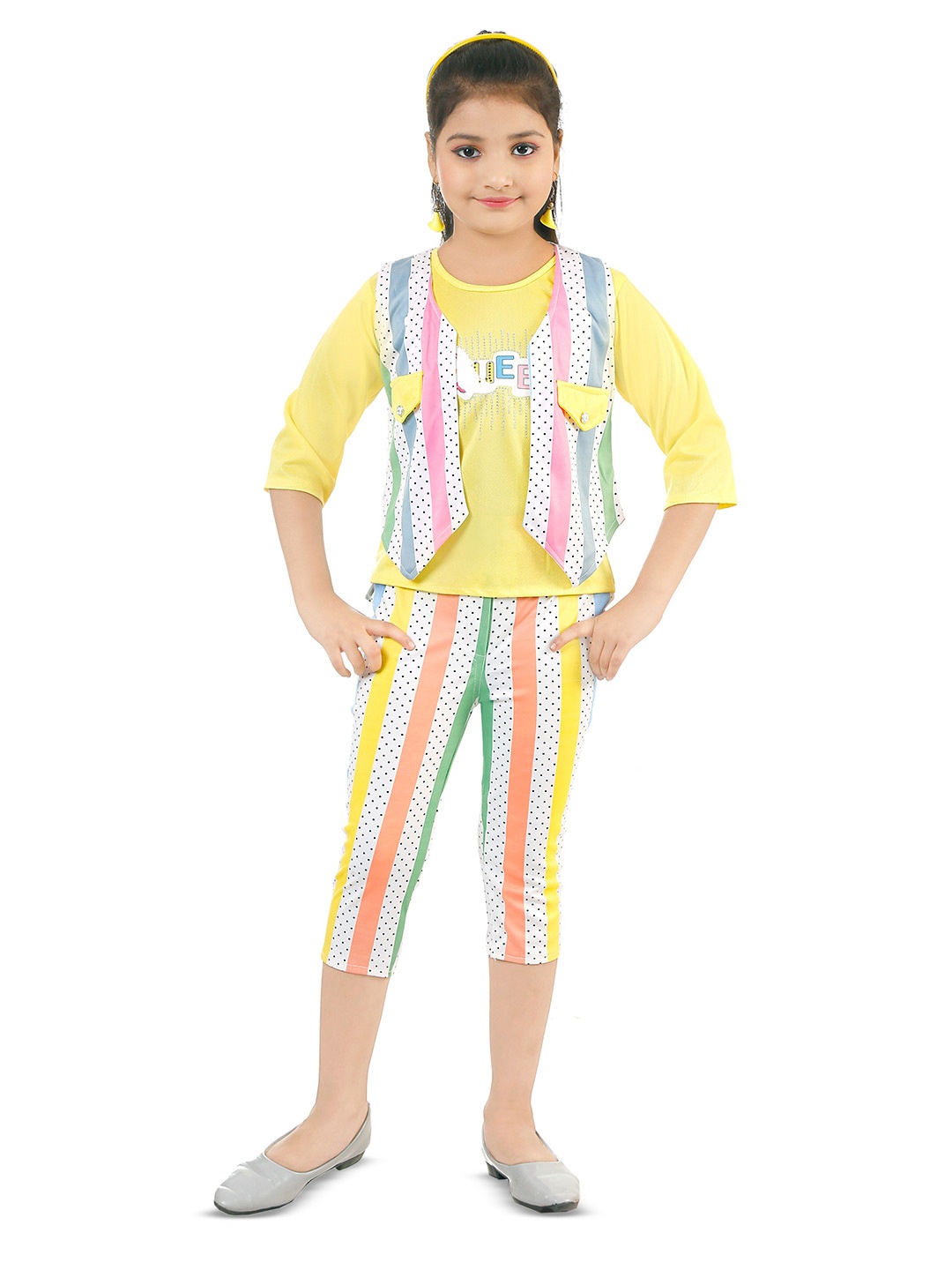 

BAESD Girls Striped T-shirt with Capris, Yellow