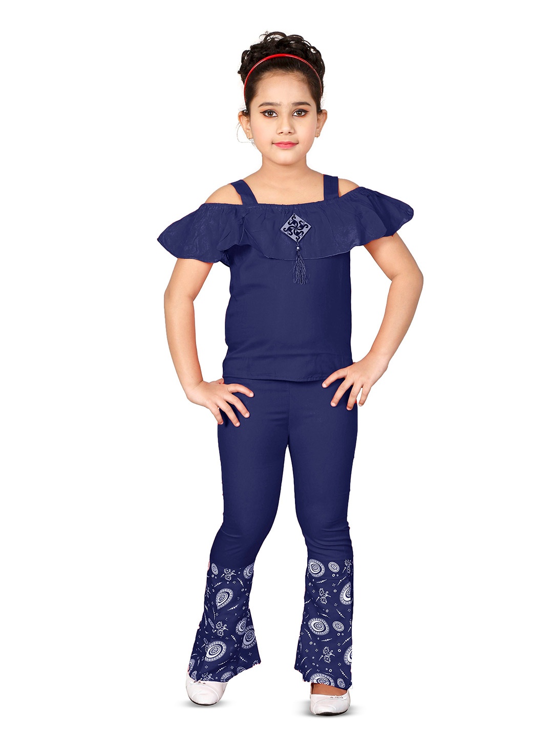 

BAESD Girls Printed Top with Trousers, Navy blue