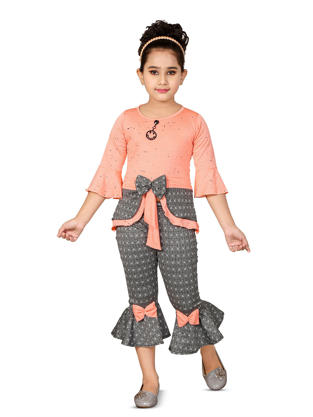

BAESD Girls Printed Top With Trousers, Peach