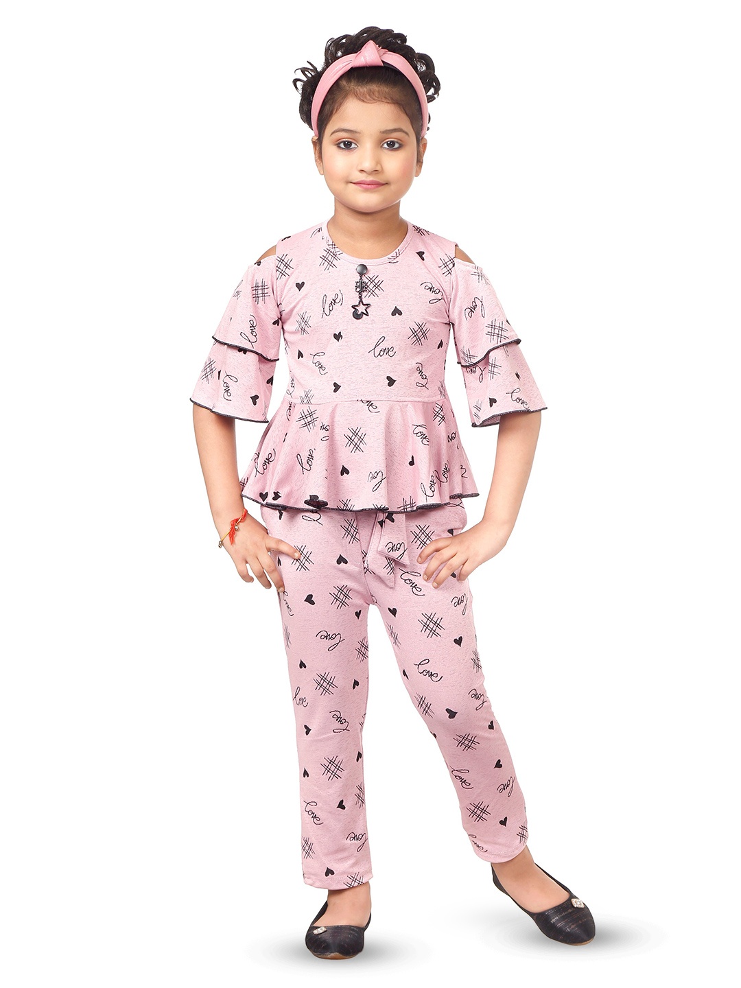 

BAESD Girls Printed Top With Trousers, Pink