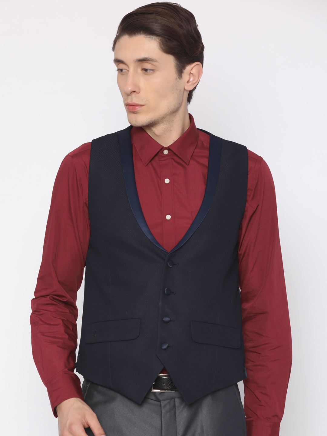 

V Dot Men Blue Self-Design Waistcoat