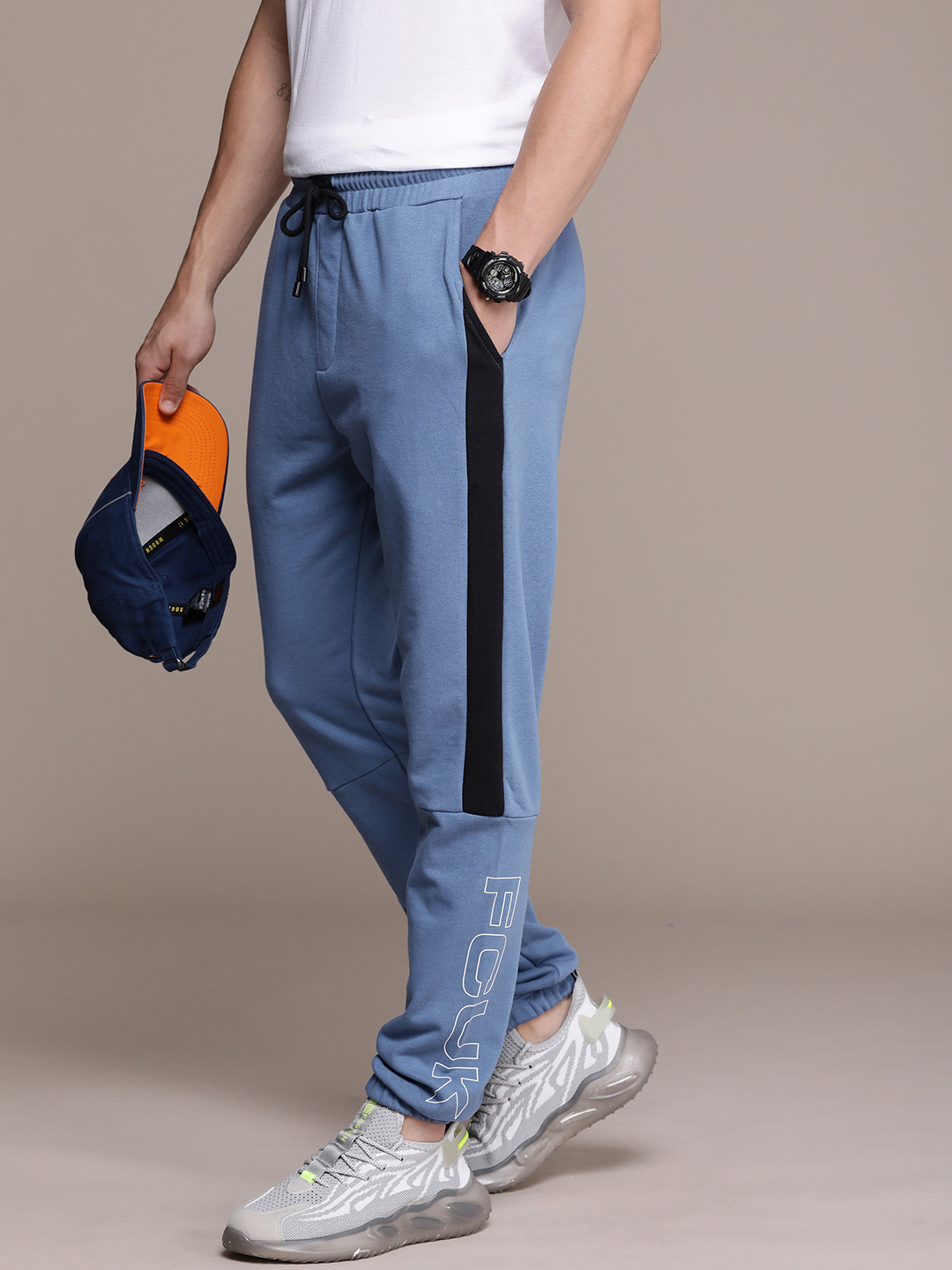 

FCUK Men Mid-Rise Brand Logo Printed Jogger Track Pants, Blue