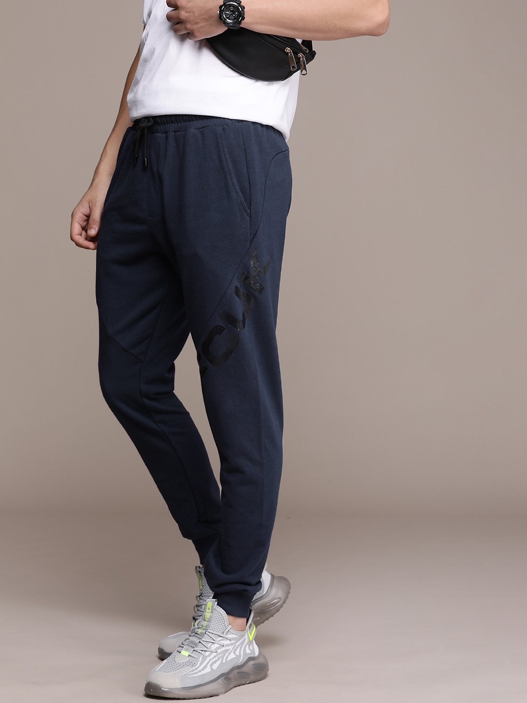 

FCUK Men Mid-Rise Brand Logo Printed Jogger Track Pants, Navy blue