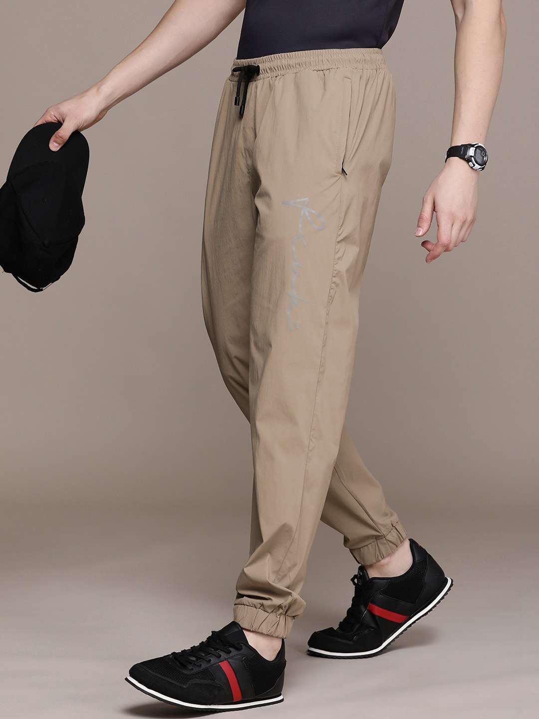 

FCUK Men Mid-Rise Reflective Detail Joggers, Brown
