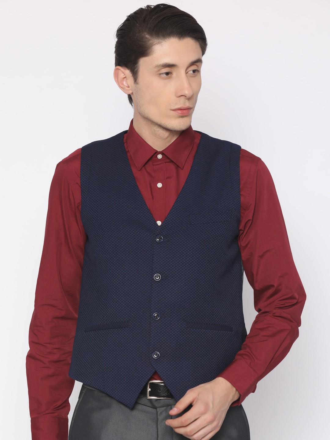 

V Dot Men Blue Self-Design Waistcoat