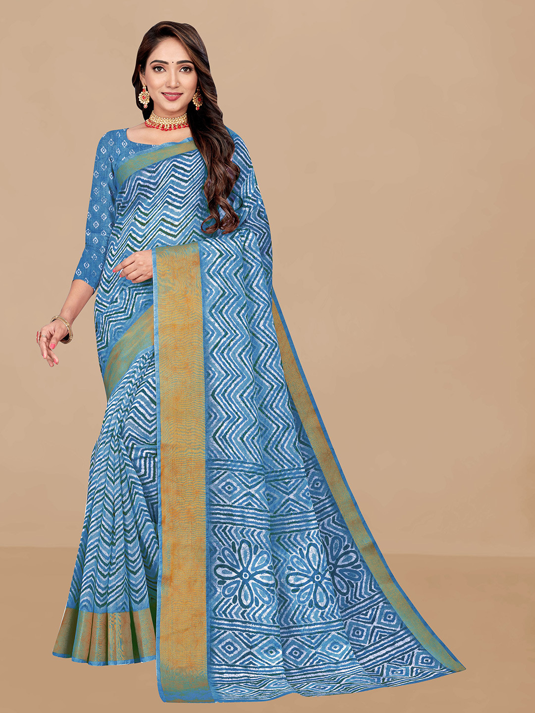 

Dori Chevron Printed Saree, Blue