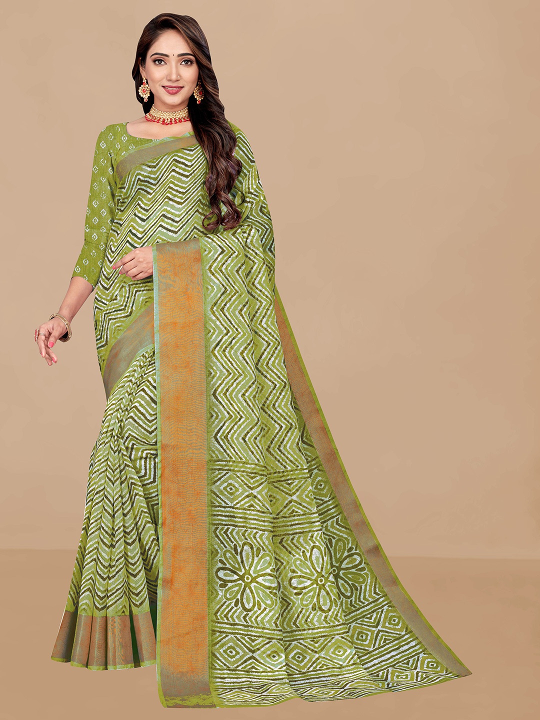 

Dori Striped Zari Saree, Green