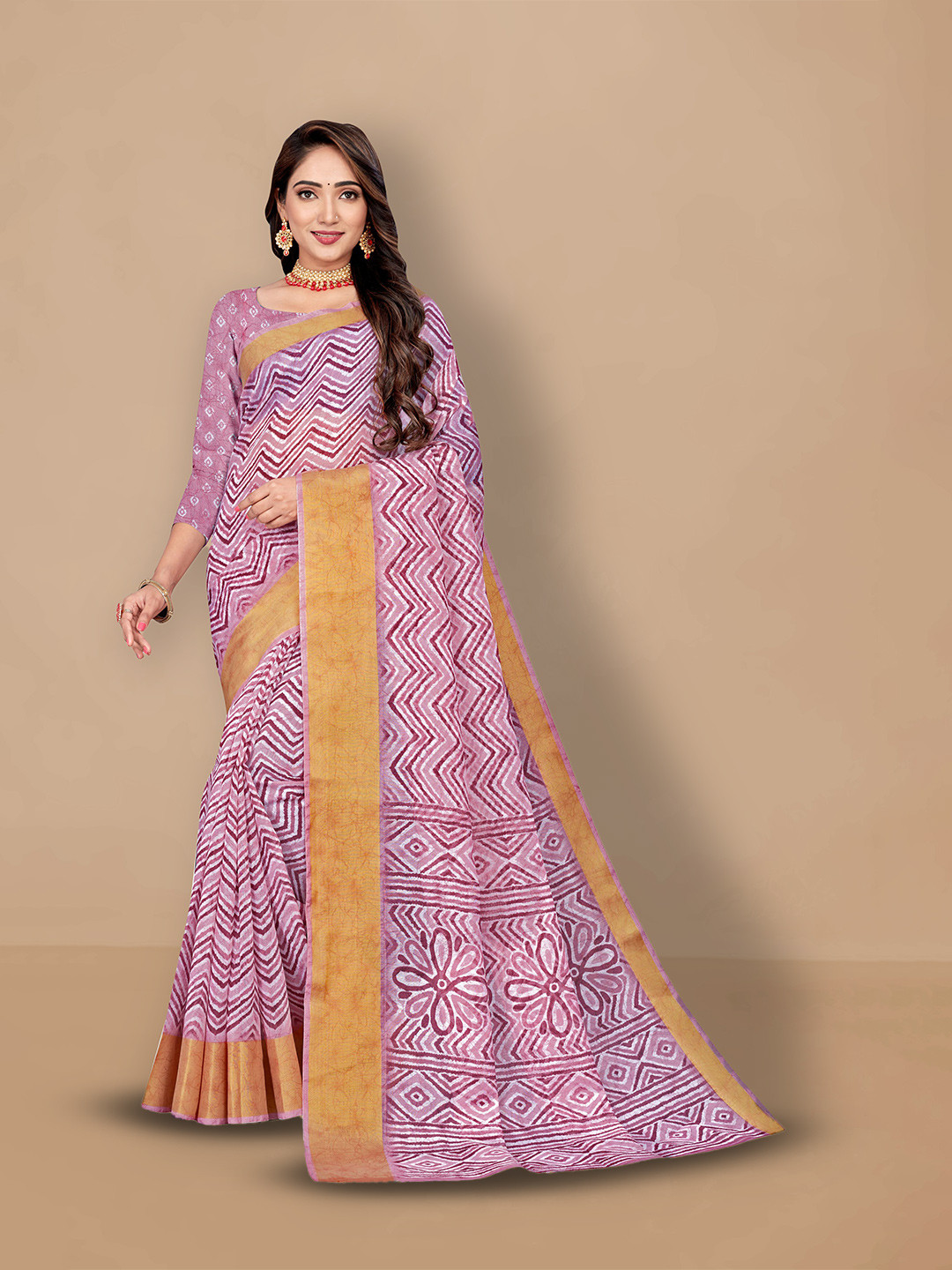 

Dori Chevron Printed Saree, Pink
