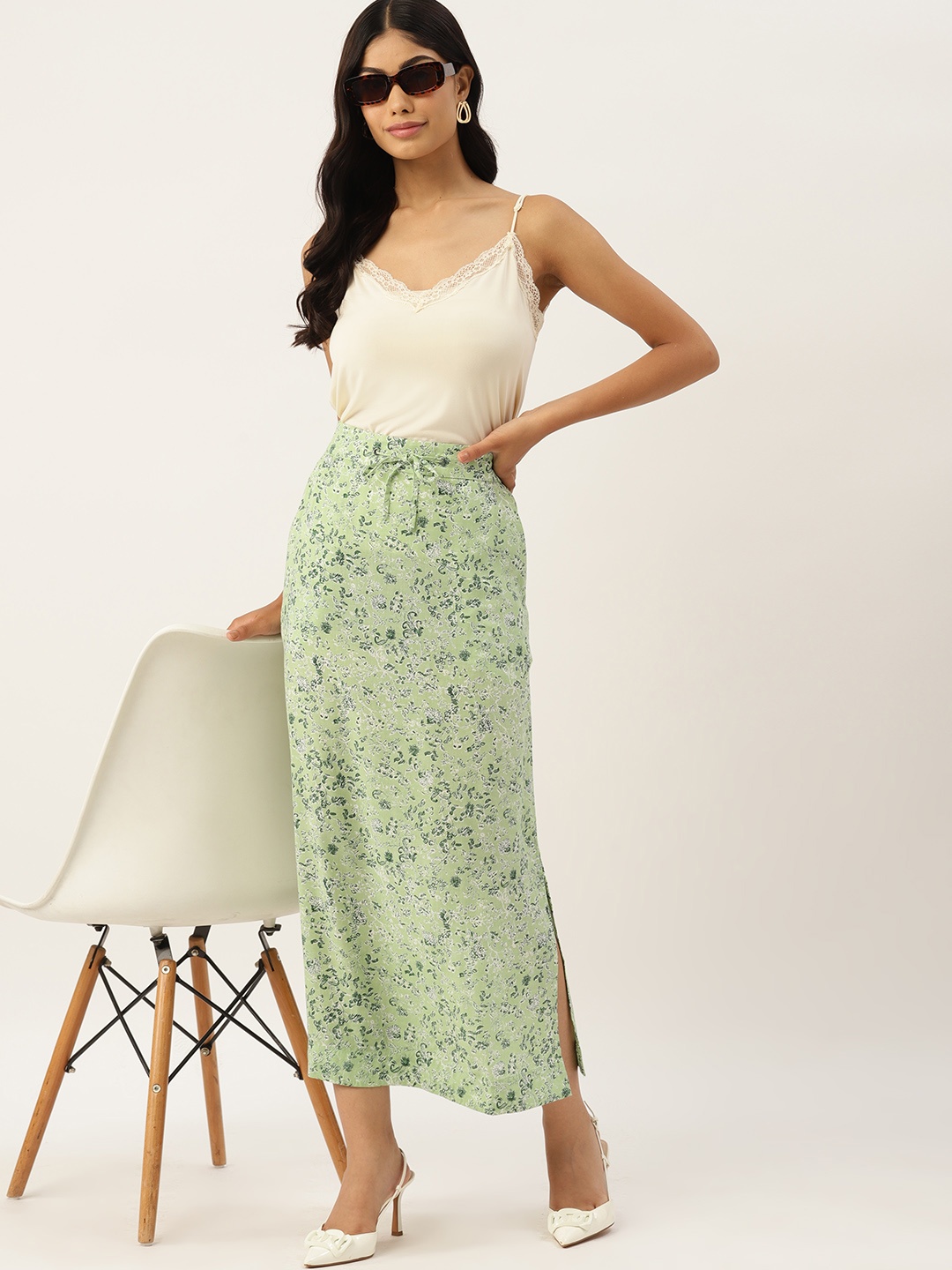 

DressBerry Women Floral Printed Straight Midi Skirt, Green