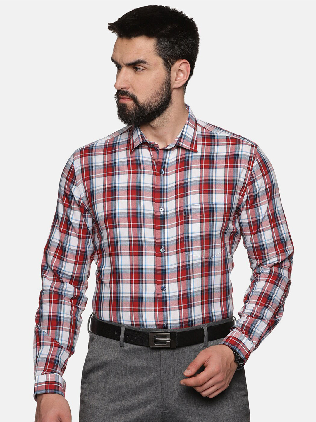 

DON VINO Tartan Checked Long Sleeves Spread Collar Cotton Casual Shirt, Red
