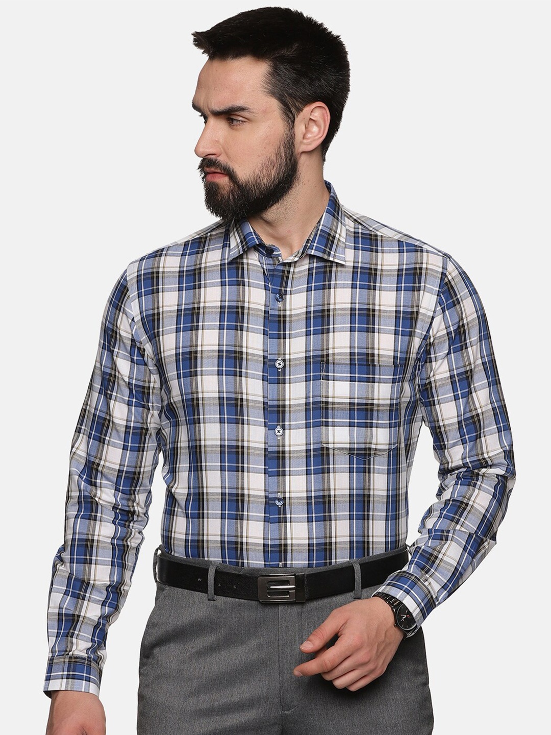 

DON VINO Checked Formal Cotton Shirt, Blue