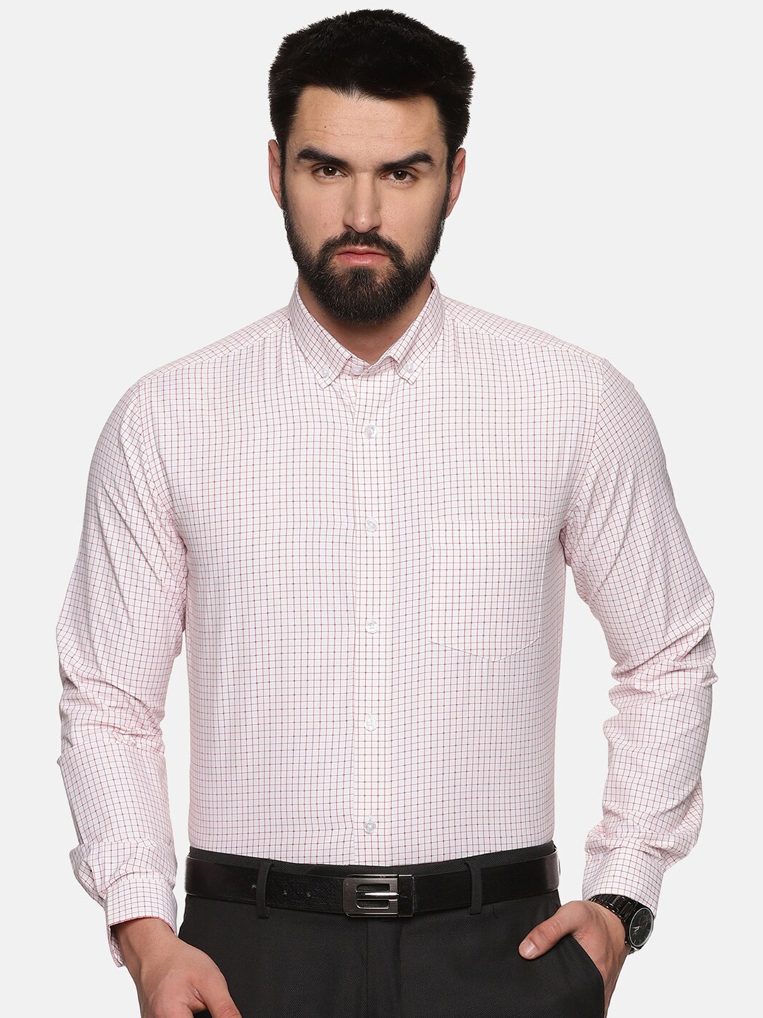 

DON VINO Grid Tattersall Checks Button-Down Collar Cotton Formal Shirt, White