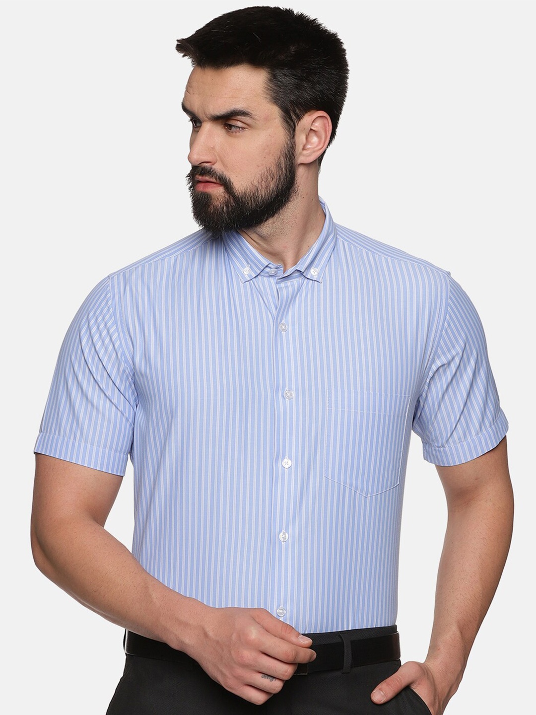 

DON VINO Opaque Striped Pure Cotton Formal Shirt, Blue