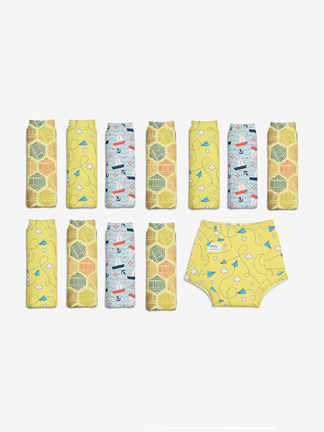 

SuperBottoms Kids Pack of 12 Super Dry Feel Semi Waterproof Padded Briefs, Yellow