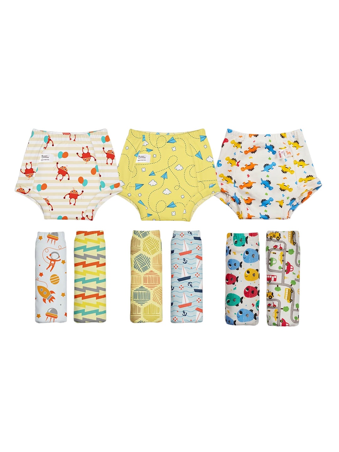 

SuperBottoms Kids Pack of 9 Dry Feel Semi Waterproof Padded Briefs, Yellow