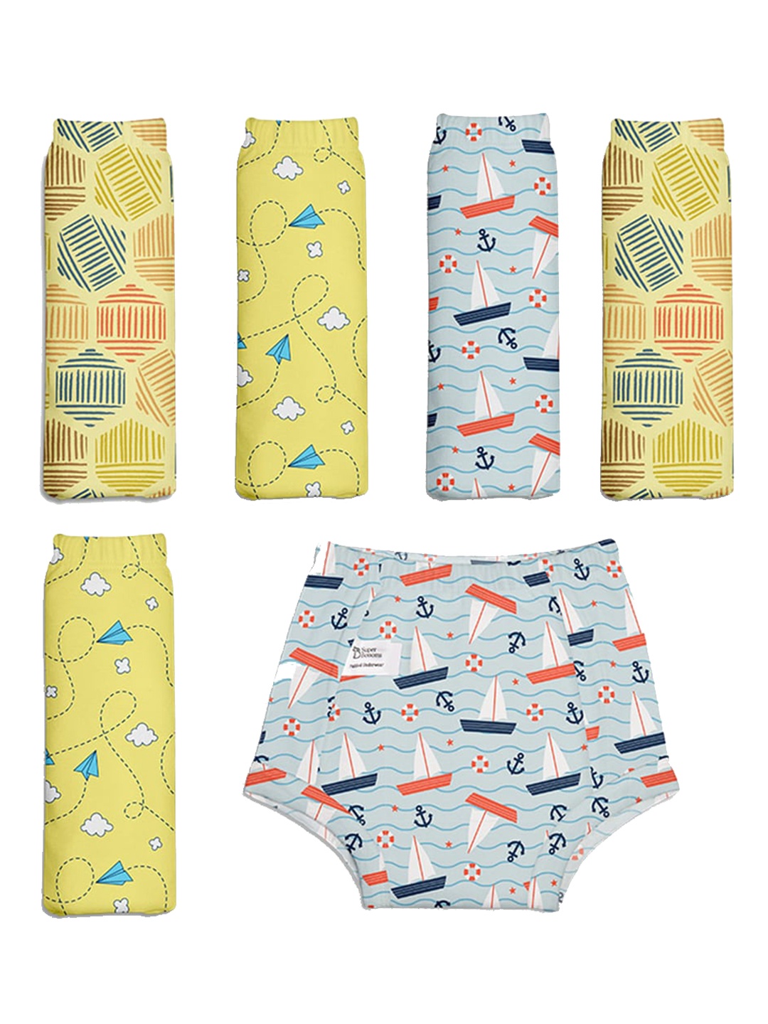 

SuperBottoms Kids Pack of 6 Super Dry Feel Semi Waterproof Padded Briefs, Yellow