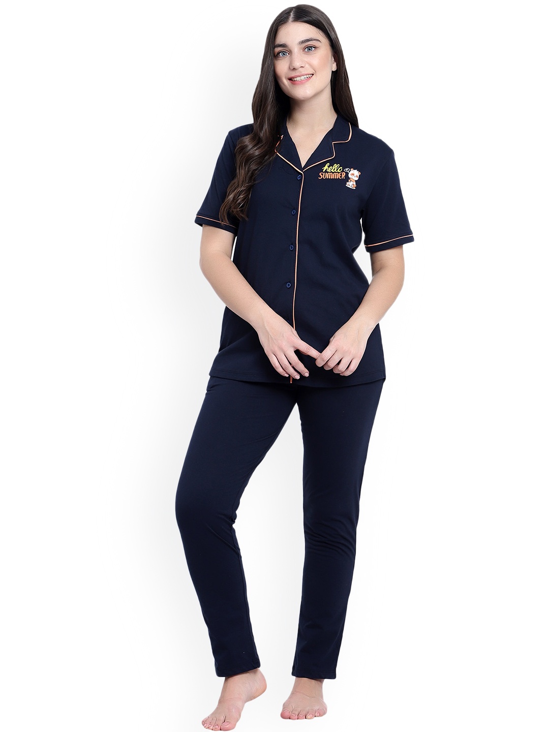

Lugo Lapel Collar Night Suit, Navy blue