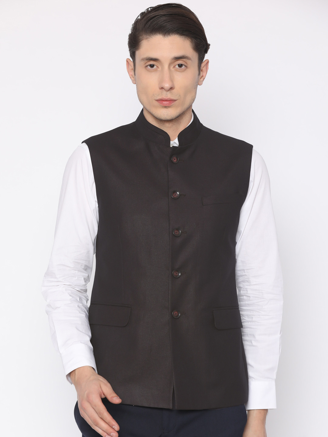 

Van Heusen Brown Slim Fit Nehru Jacket