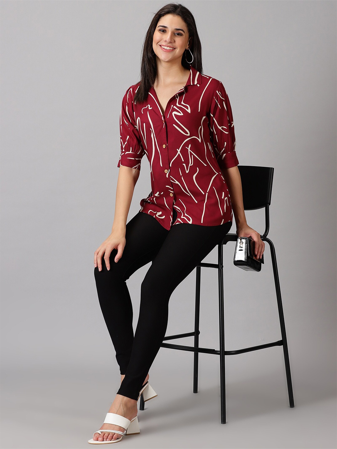 

PURSHOTTAM WALA Abstract Printed Standard Casual Shirt, Maroon