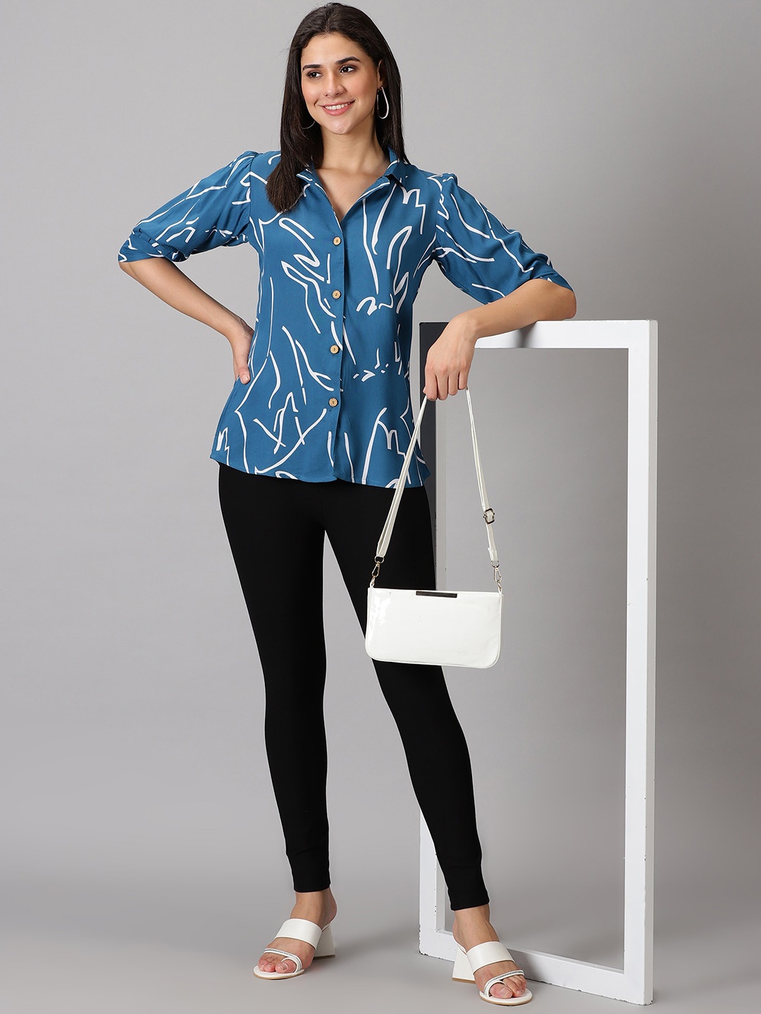 

PURSHOTTAM WALA Standard Abstract Printed Casual Shirt, Blue
