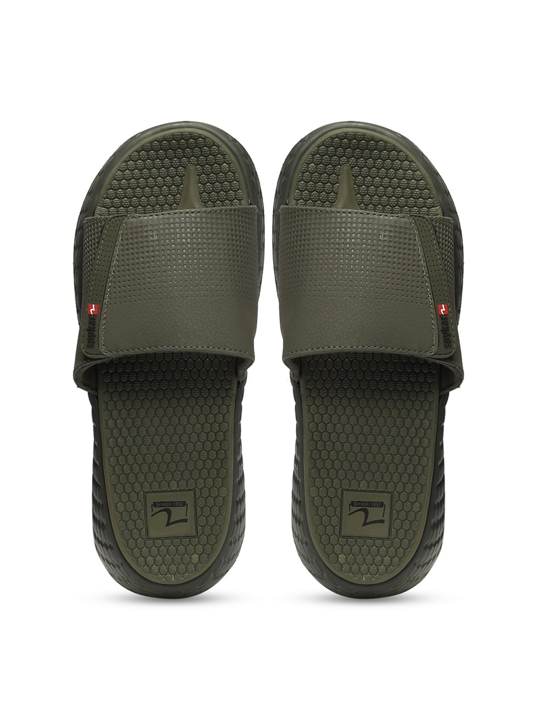 

SPYKAR Men Self Design Sliders With Velcro Closure, Olive