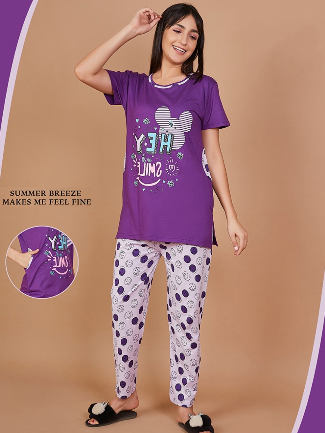 

Lugo Mickey Mouse Printed Night suit, Purple