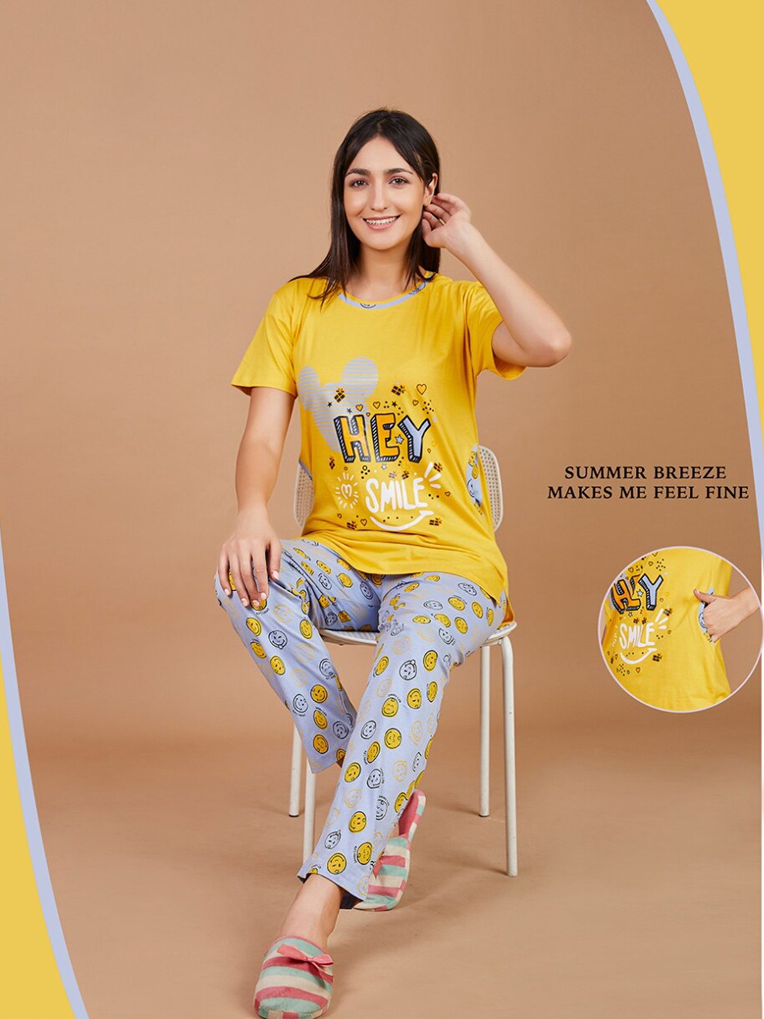 

Lugo Mickey Mouse Printed Night suit, Yellow