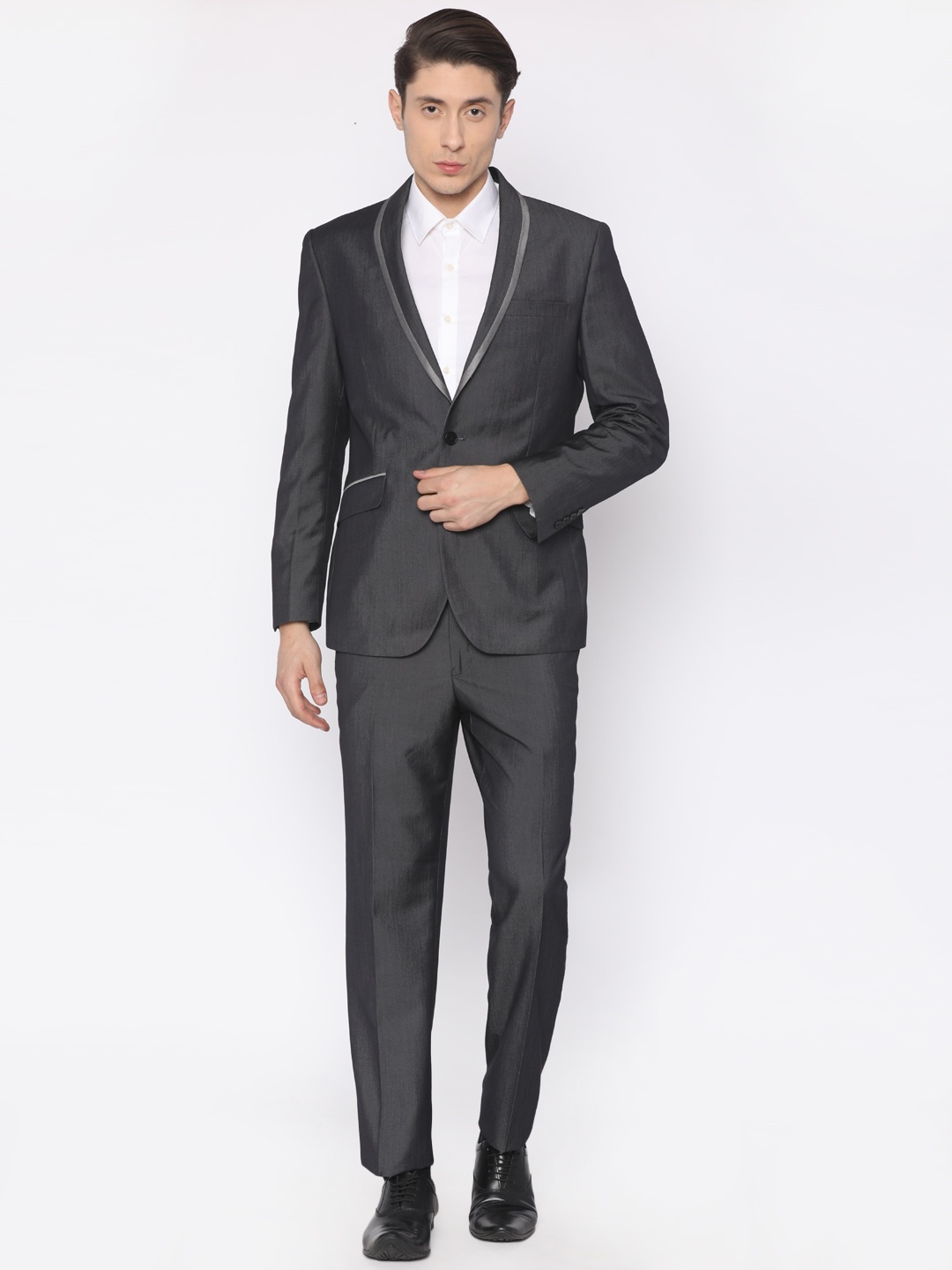 

V Dot Grey Solid Slim Fit Single-Breasted Party Suit