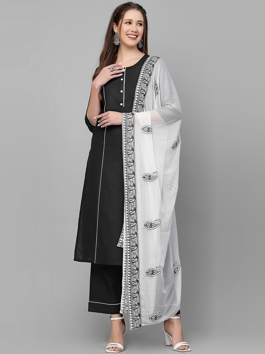 

KALINI Regular Kurta with Trousers & With Dupatta, Black