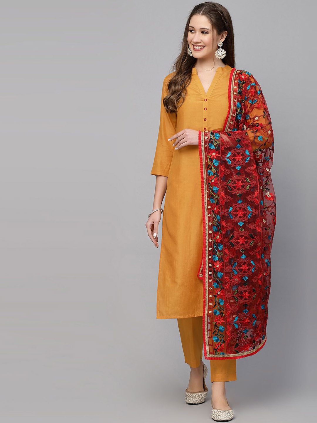 

KALINI Straight Kurta & Trousers With Dupatta, Yellow