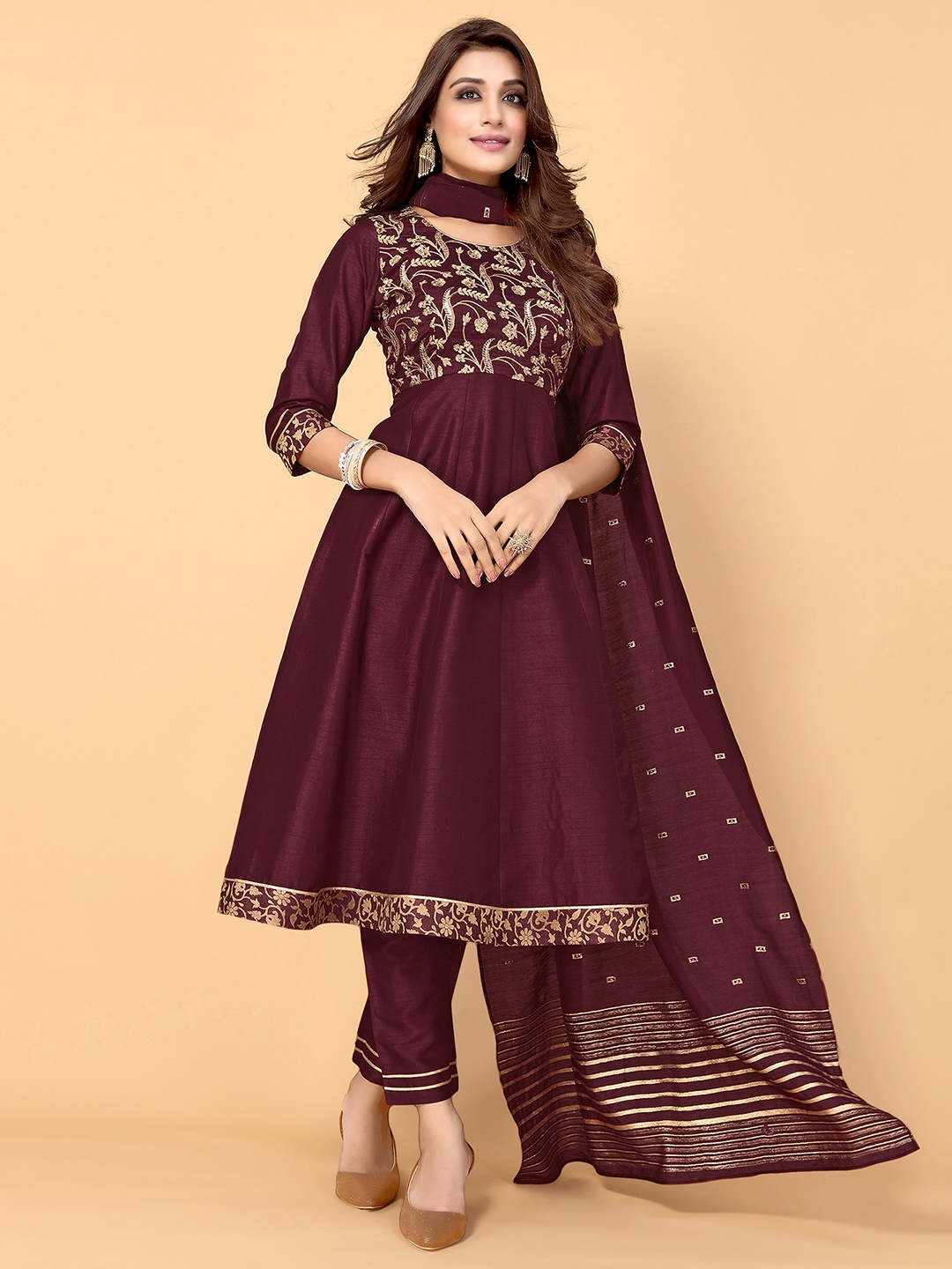 

KALINI Floral Printed Regular Kurta & Trousers With Dupatta, Teal