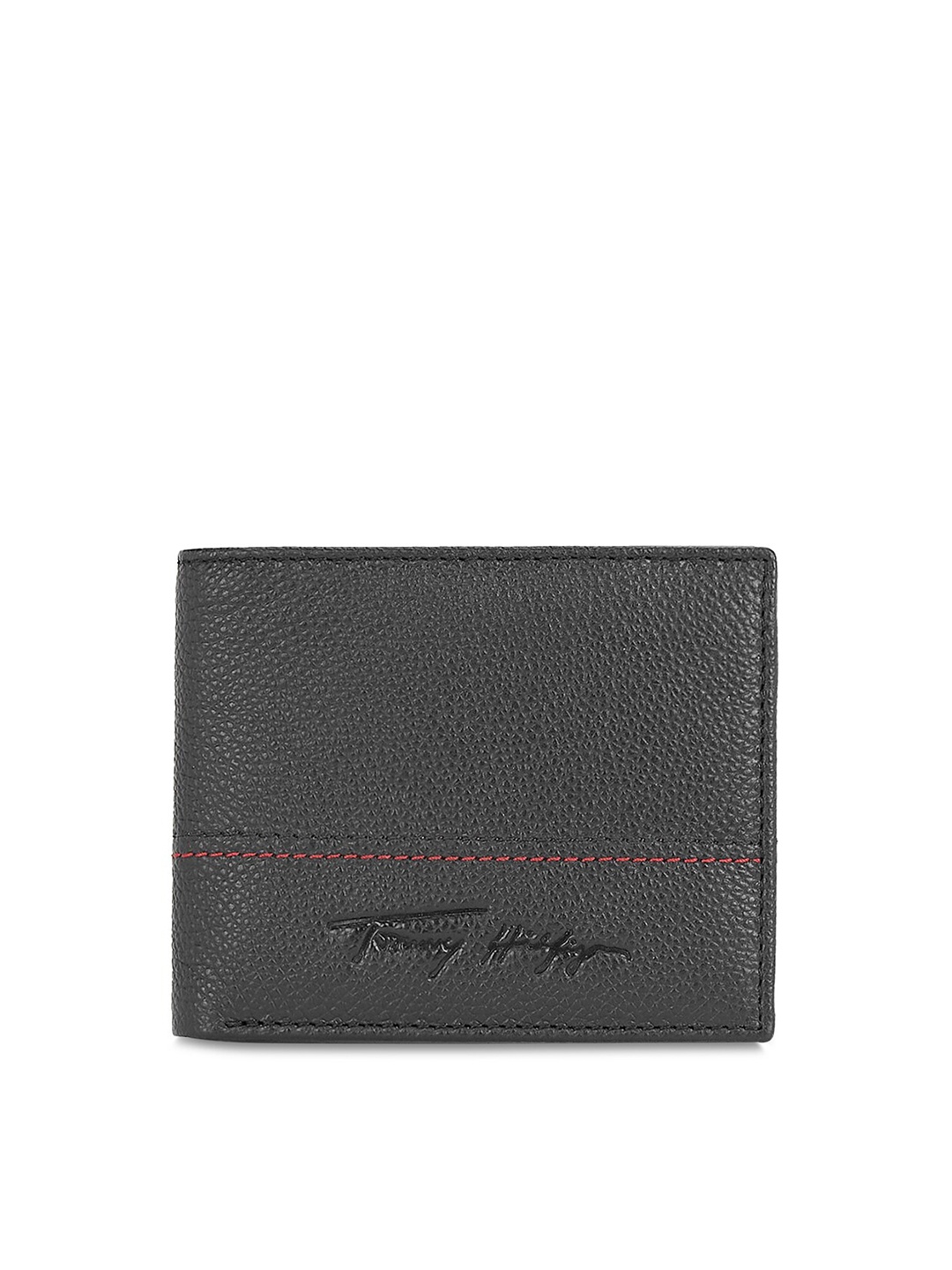 

Tommy Hilfiger Men Textured Leather Two Fold Wallet, Black