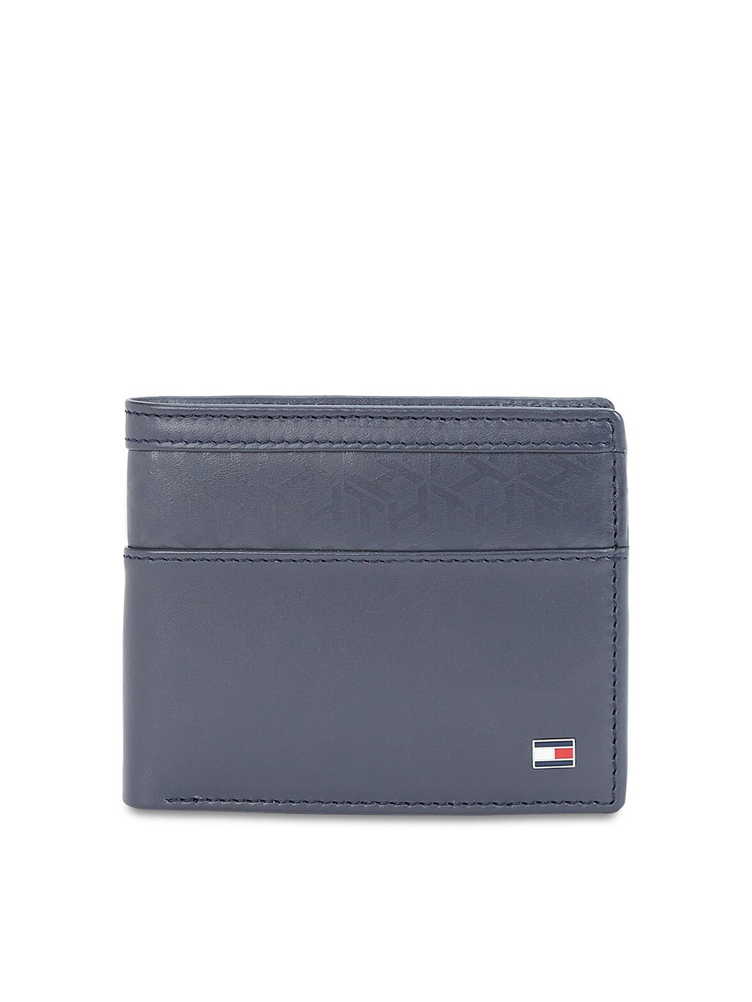 

Tommy Hilfiger Men Textured Leather Two Fold Wallet, Navy blue