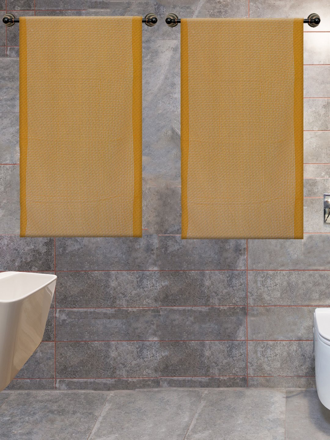

Athom Trendz 2Pcs Orange Checked 210 GSM Pure Cotton Bath Towels