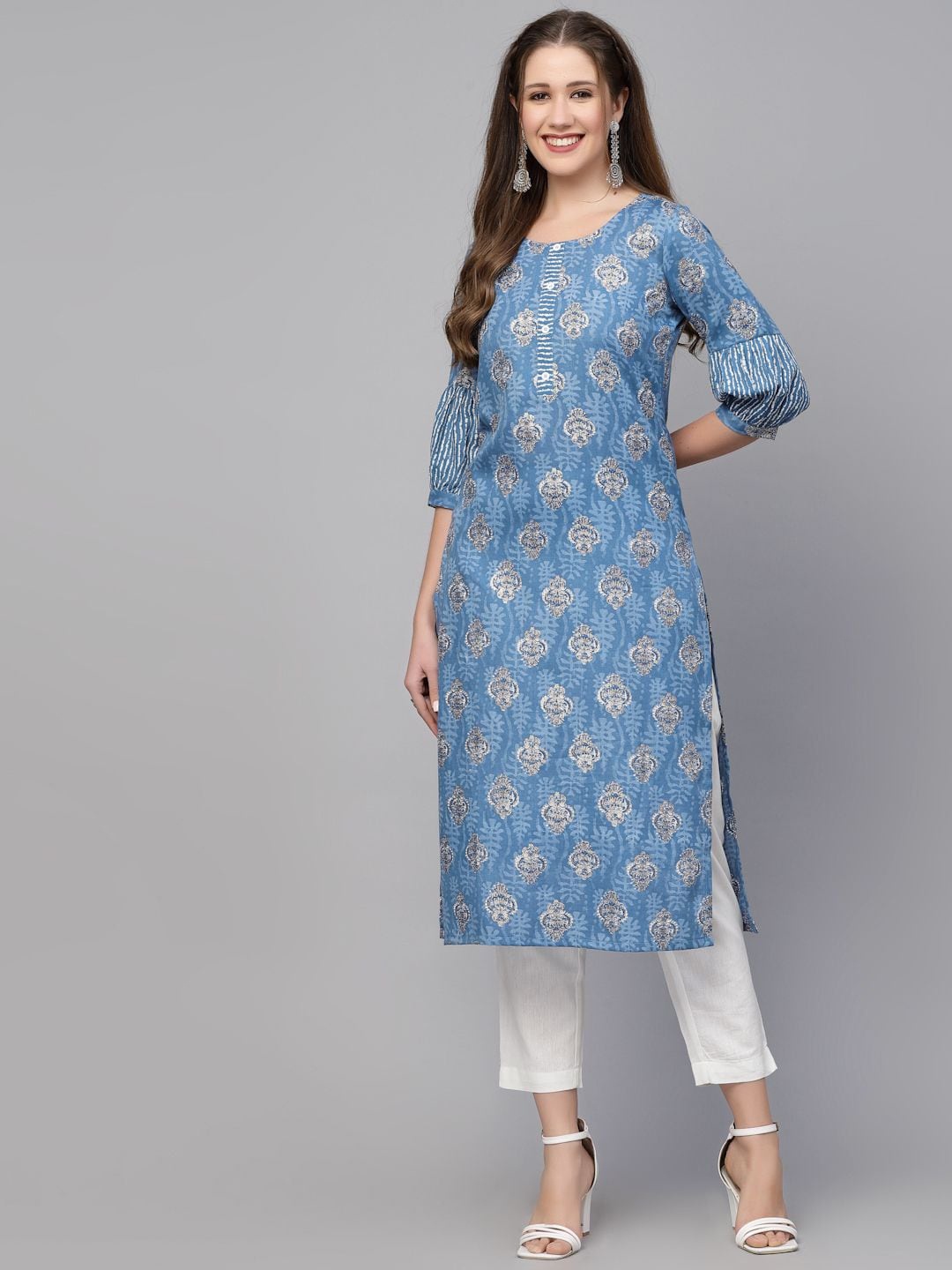 

KALINI Ethnic Motifs Printed Cotton Kurta, Blue