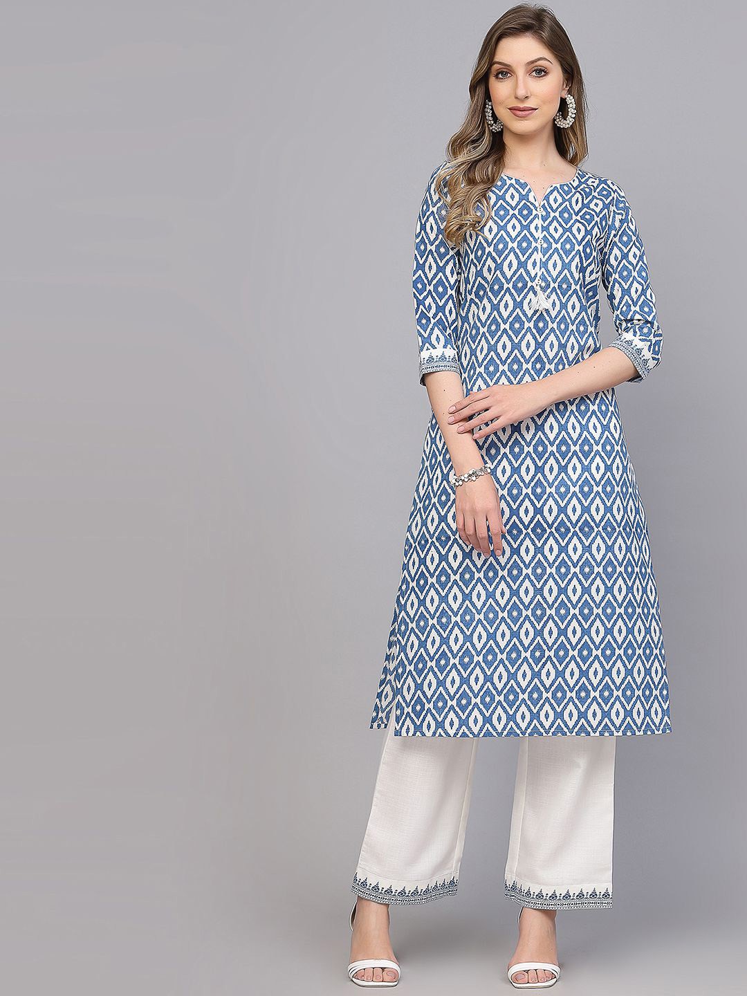 

KALINI Printed Straight Kurta with Palazzos, Blue