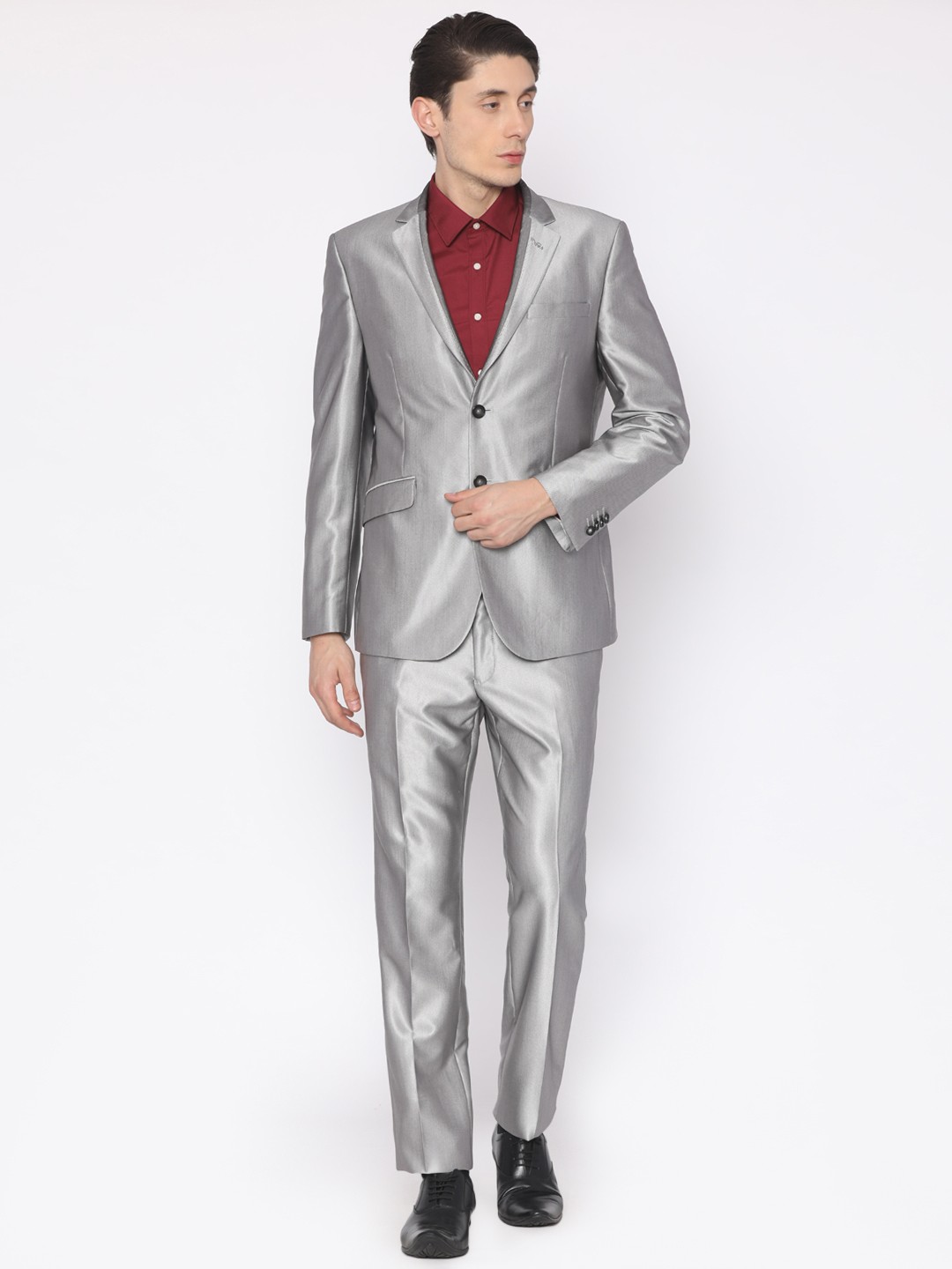 

Van Heusen Men Grey Patterned Weave Single-Breasted Slim Fit Party Suit
