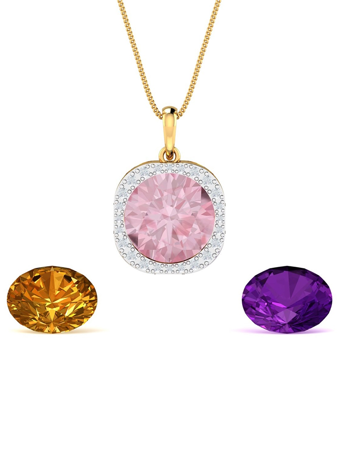 

KUBERBOX 18KT Gold Diamond Studded & Switchable Gemstones Pendant - 0.38 ct