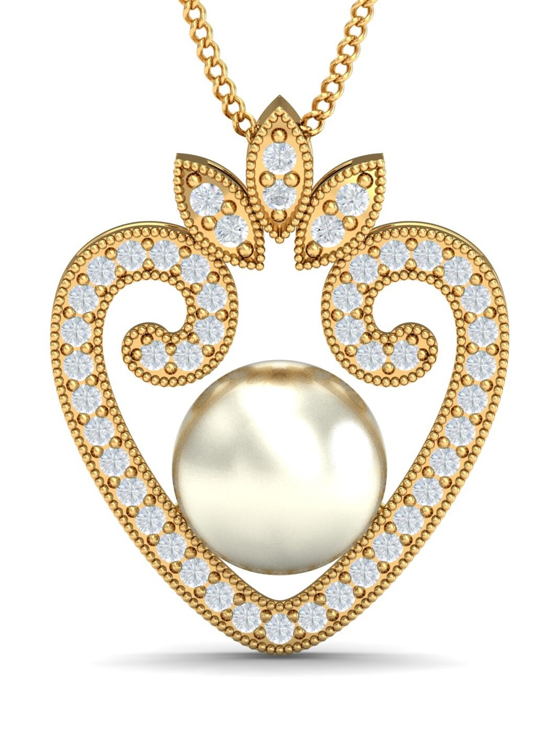 

KUBERBOX Oda Trendy 18 KT Gold Diamond-Studded & Pearl-Beaded Pendant 1.71 gm