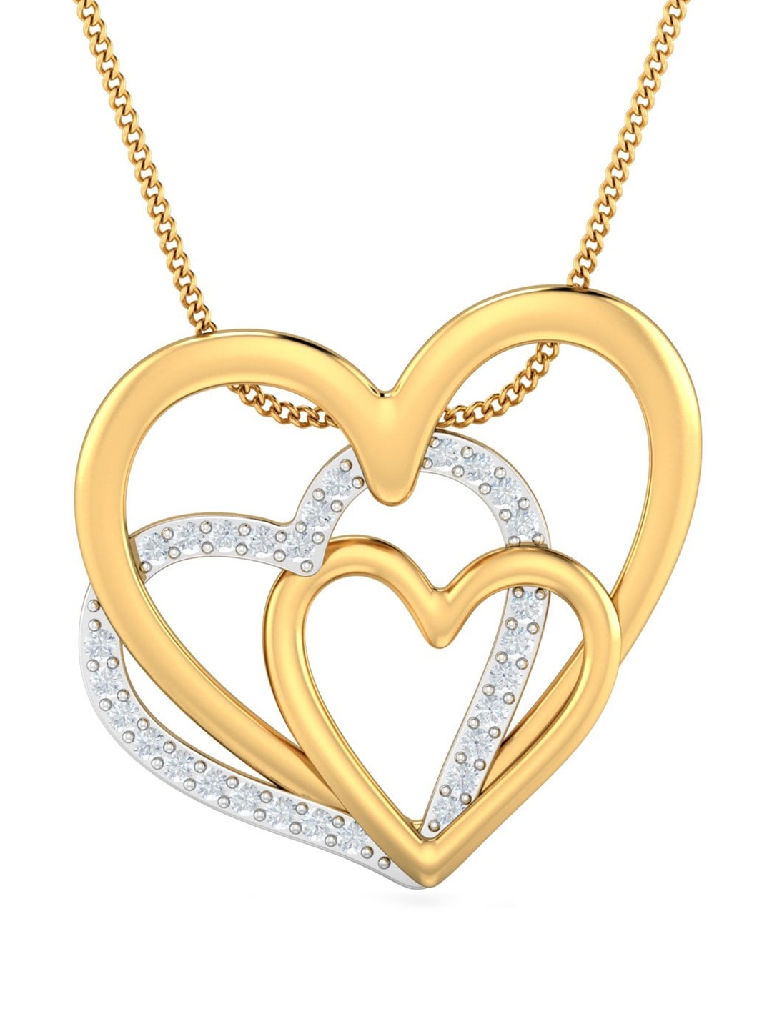 

KUBERBOX Triple Heart 18KT Gold Diamond-Studded Pendant - 1.5 gm