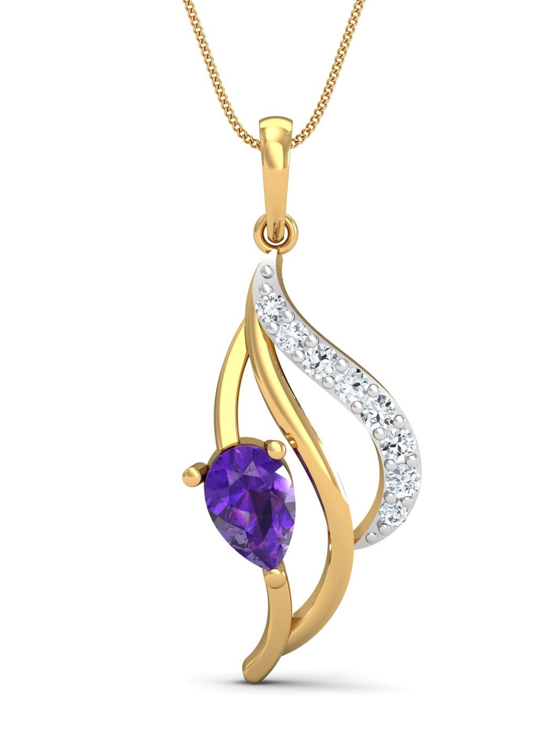 

KUBERBOX 18KT Gold Chivalric Amethyst Diamond-Studded Pendant - 2.04gm