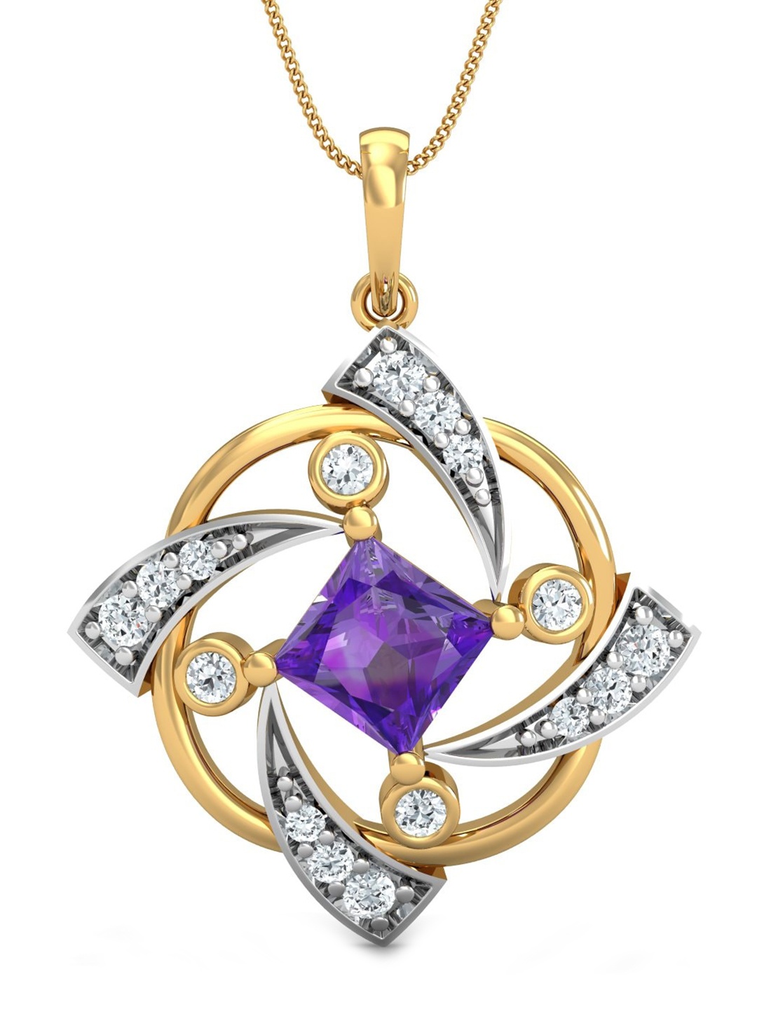 

KUBERBOX La Hlice 18KT Gold Diamond Studded Amethyst Pendant -3.49gm
