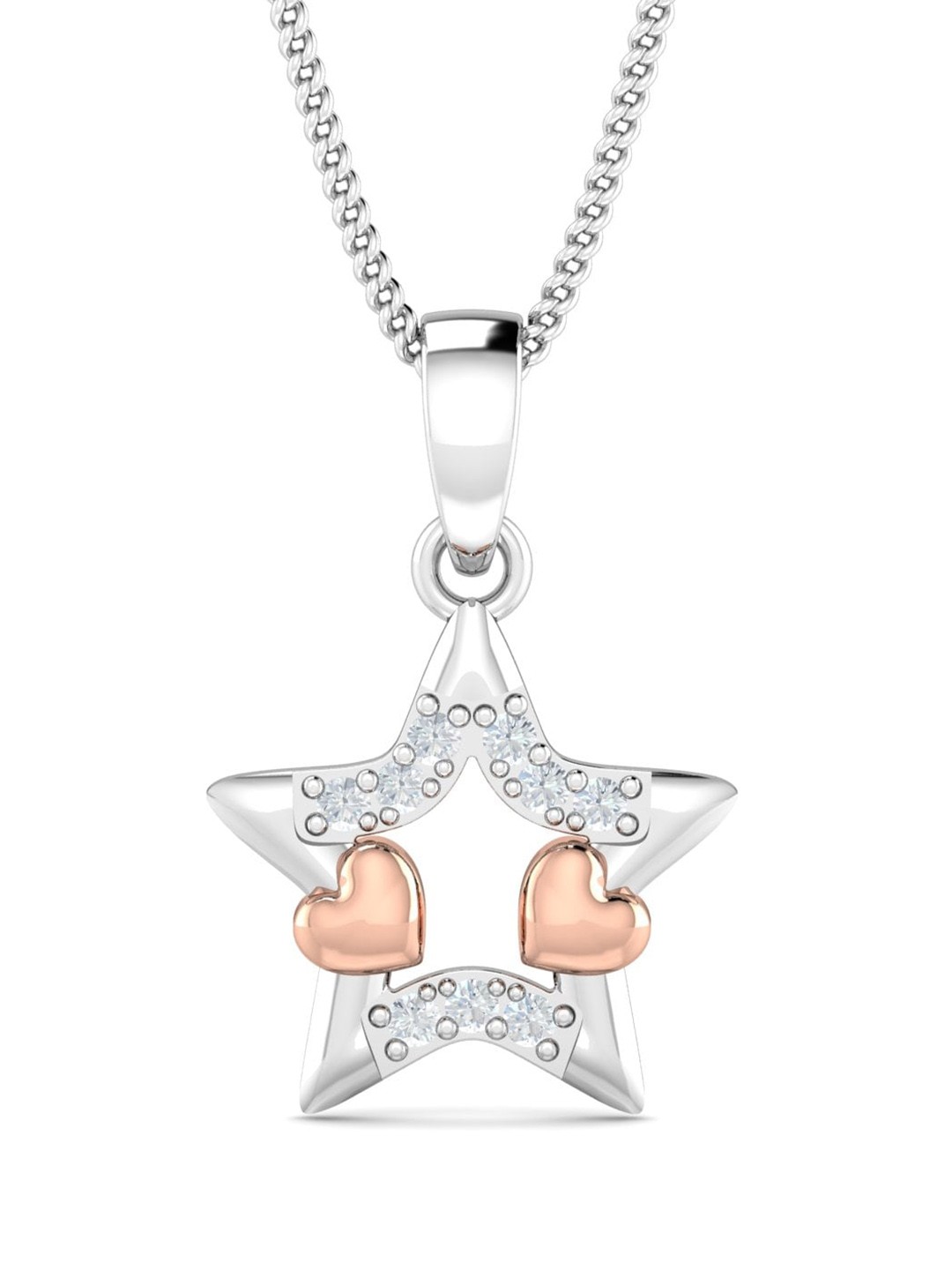 

KUBERBOX Cuddling Heart Star 18K White Gold Diamond Studded Pendant-1.02g