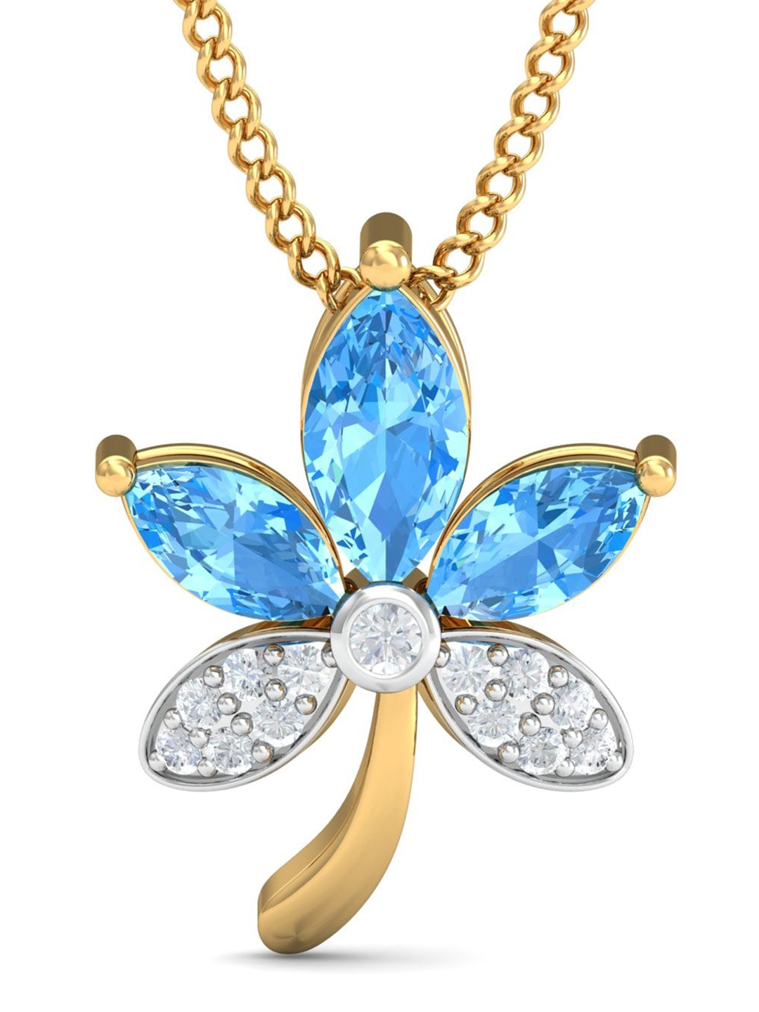 

KUBERBOX Lotus Blue 18KT Gold Diamond Topaz Studded Pendant- 0.57gm