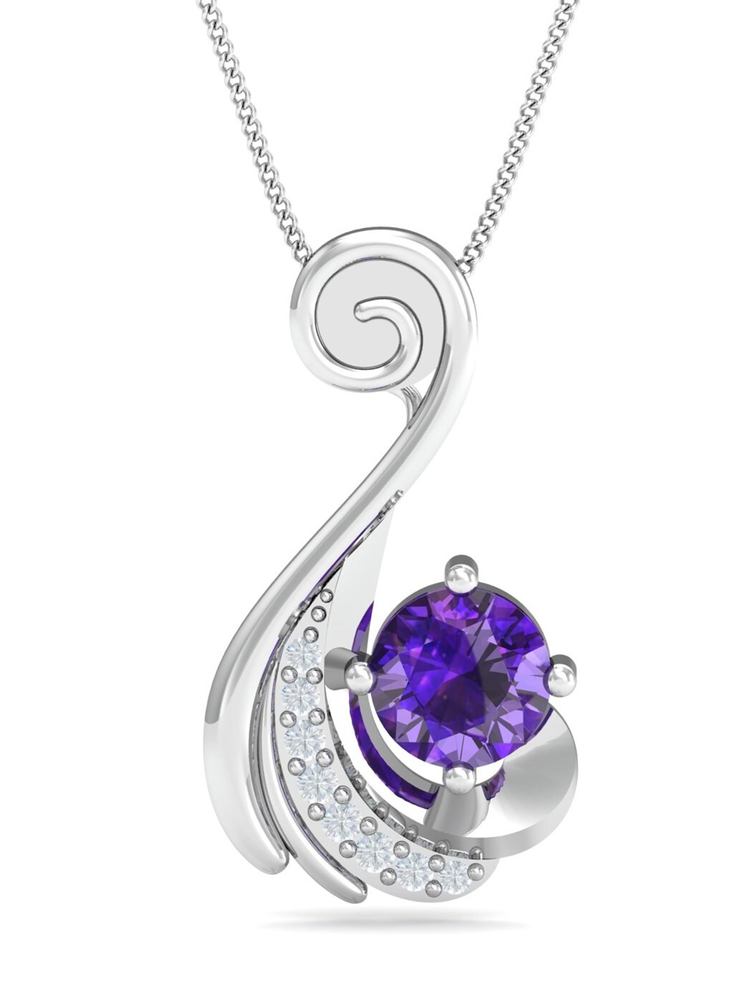 

KUBERBOX 18KT White Gold Diamond Studded & Gemstone Pendant - 3.69 g, Silver