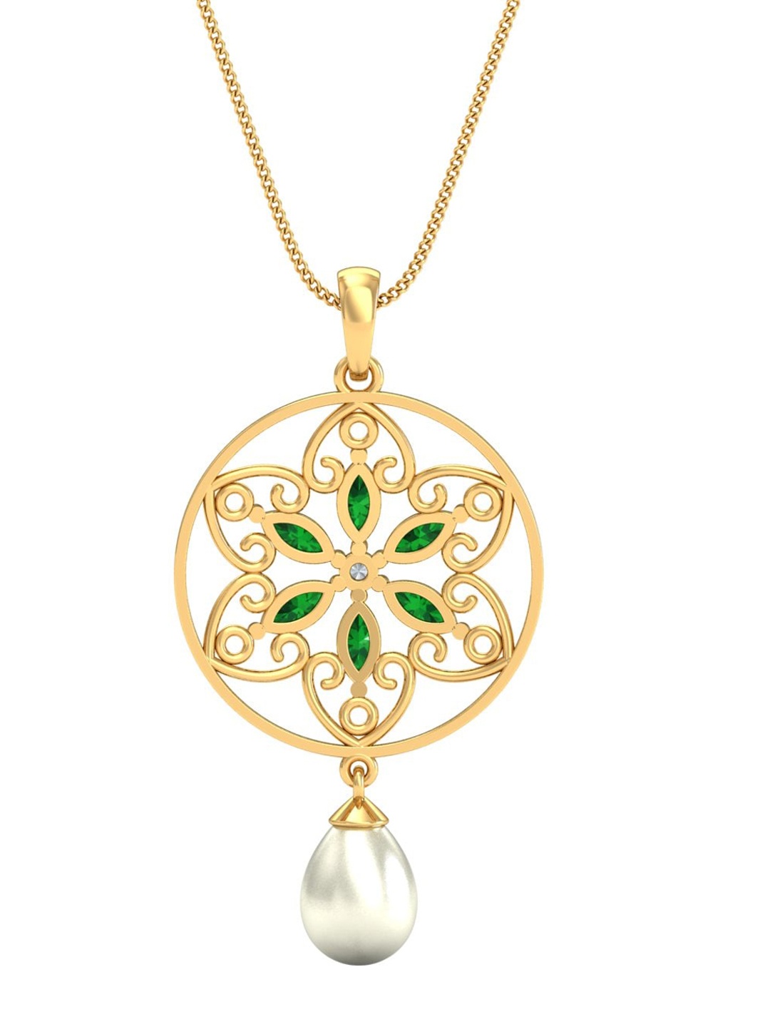 

KUBERBOX Elegant Ethnic Emerald 18KT Gold Diamond-Studded Pendant - 2.43 gm