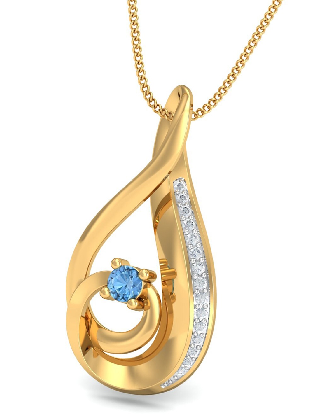 

KUBERBOX Amazingly Curved Aqua 18KT Gold Diamond Studded Pendant- 2.7gm