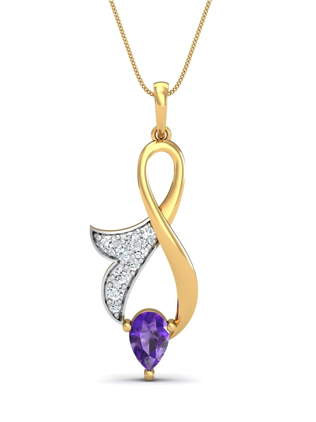 

KUBERBOX Regal 18KT Gold Diamond & Amethyst Pendant- 2.41 gm