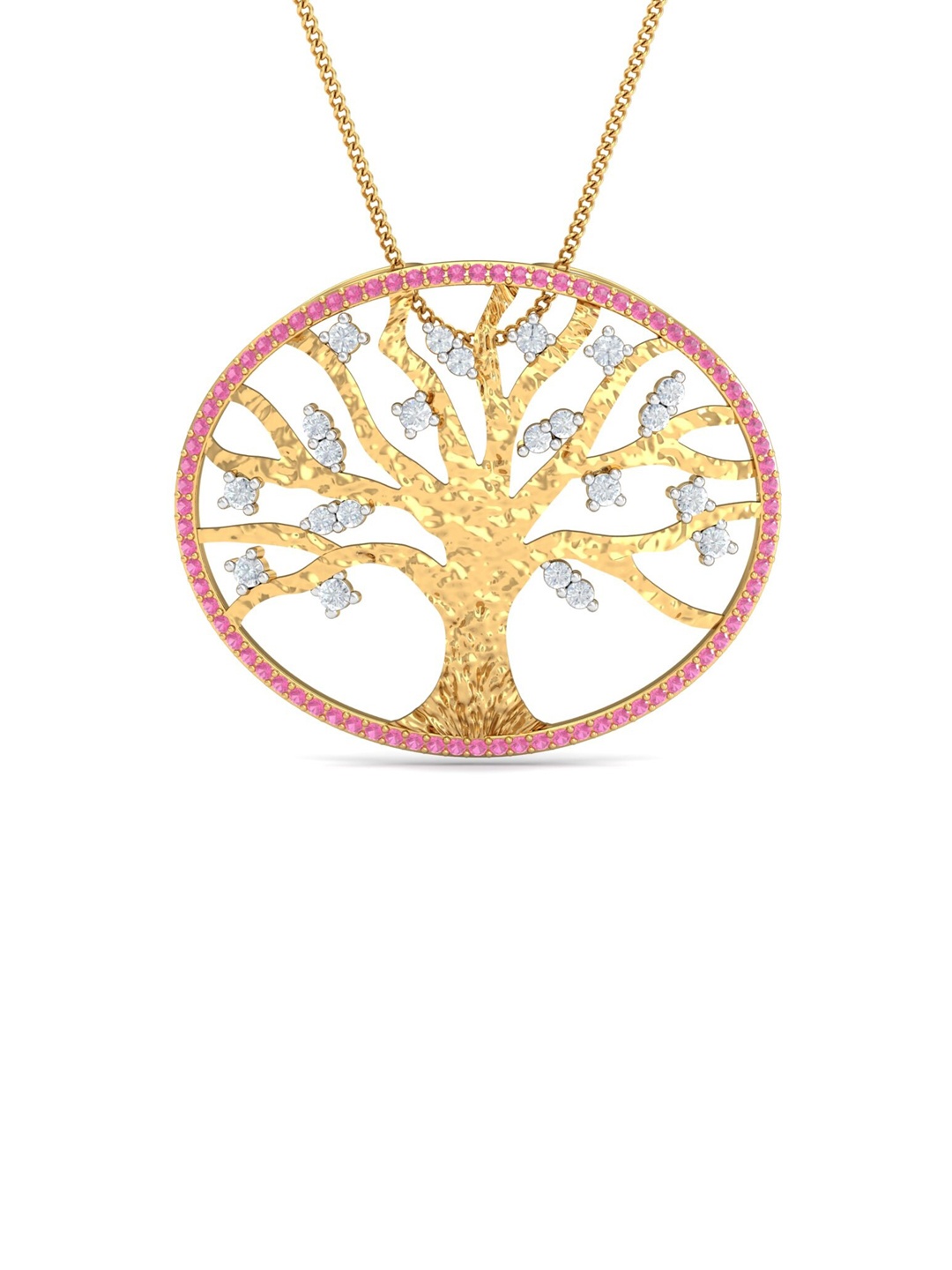 

KUBERBOX Majestic 18KT Gold Diamond Studded Sapphire Tree Pendant -3.6 g